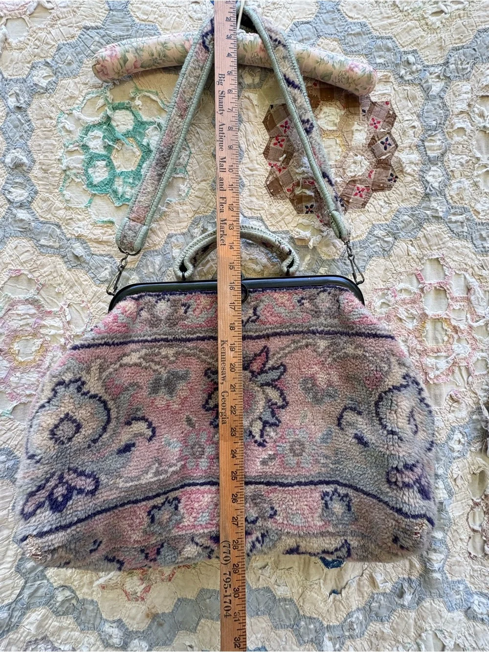 Vintage Pink Floral Tapestry Shoulder Bag XL made in England READ